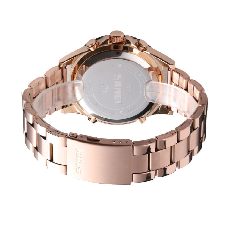 SKMEI 1538 Multi-Function Time Large Dial Steel Belt Men Casual Sports Electronic Watch(Rose Gold-Steel Belt)