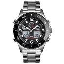 SKMEI 1538 Multi-Function Time Large Dial Steel Belt Men Casual Sports Electronic Watch(Silver-Steel Belt)