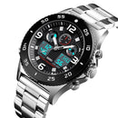 SKMEI 1538 Multi-Function Time Large Dial Steel Belt Men Casual Sports Electronic Watch(Silver-Steel Belt)