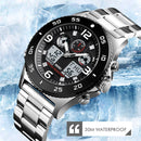 SKMEI 1538 Multi-Function Time Large Dial Steel Belt Men Casual Sports Electronic Watch(Silver-Steel Belt)