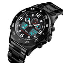 SKMEI 1538 Multi-Function Time Large Dial Steel Belt Men Casual Sports Electronic Watch(Black-Steel Belt)