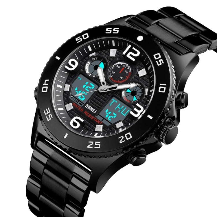 SKMEI 1538 Multi-Function Time Large Dial Steel Belt Men Casual Sports Electronic Watch(Black-Steel Belt)