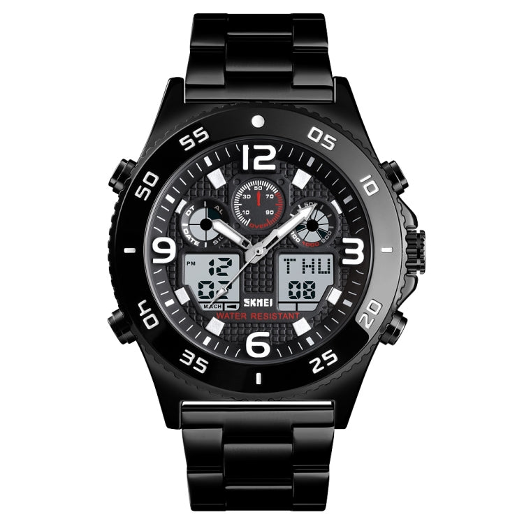 SKMEI 1538 Multi-Function Time Large Dial Steel Belt Men Casual Sports Electronic Watch(Black-Steel Belt)
