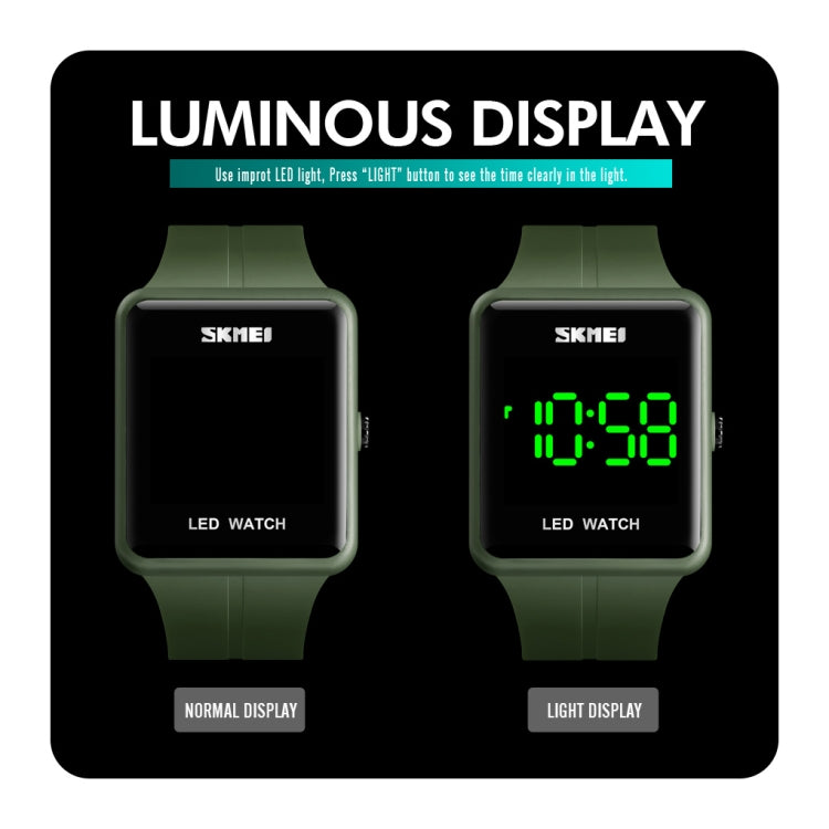 SKMEI 1541 Fashion Led Watch Square Couple Model Waterproof Electronic Watch Silicone Watch(Green)