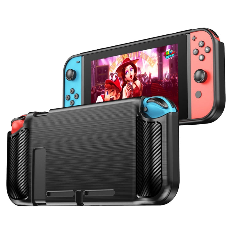 For Nintendo Switch Brushed Texture Carbon Fiber TPU Case(Black)