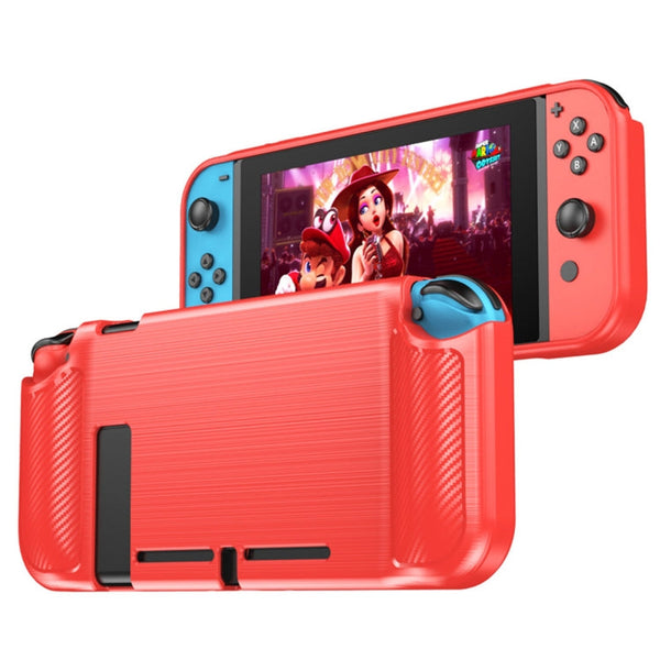 For Nintendo Switch Brushed Texture Carbon Fiber TPU Case(Red)