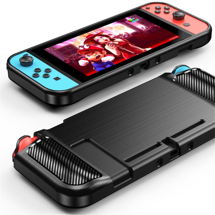 For Nintendo Switch Brushed Texture Carbon Fiber TPU Case(Red)