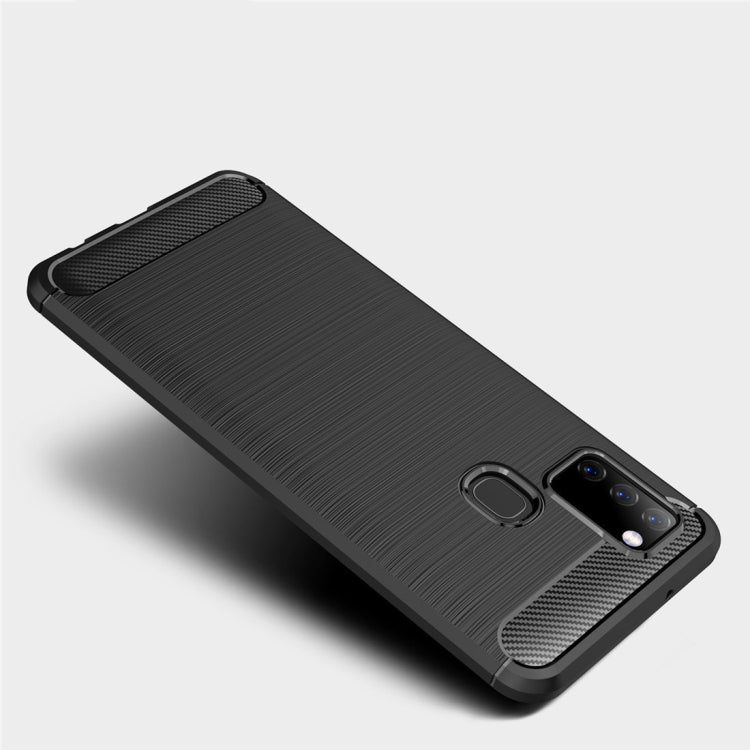For Galaxy A21s Brushed Texture Carbon Fiber TPU Case(Red)