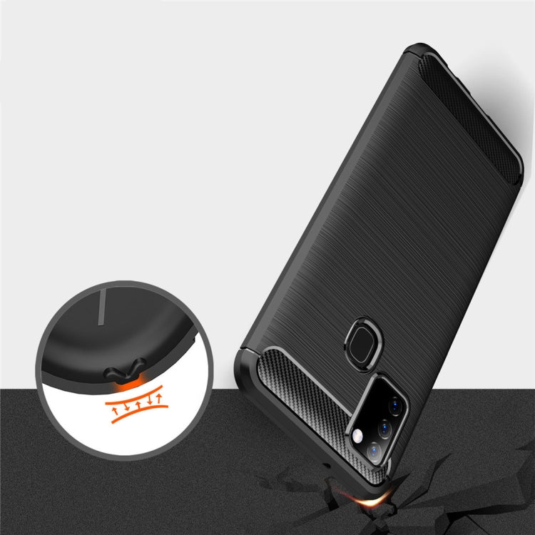 For Galaxy A21s Brushed Texture Carbon Fiber TPU Case(Red)