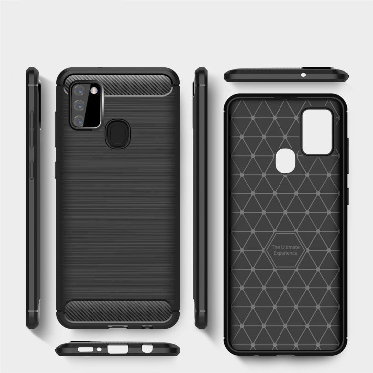 For Galaxy A21s Brushed Texture Carbon Fiber TPU Case(Red)