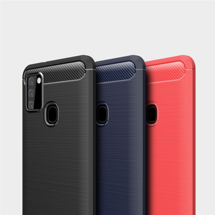 For Galaxy A21s Brushed Texture Carbon Fiber TPU Case(Red)