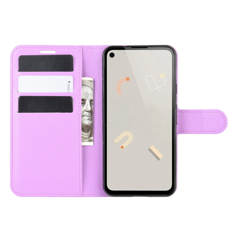 For Google Pixel 4a Litchi Texture Horizontal Flip Protective Case with Holder & Card Slots & Wallet(Purple)