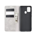 For Galaxy A21s Retro-skin Business Magnetic Suction Leather Case with Holder & Card Slots & Wallet(Grey)