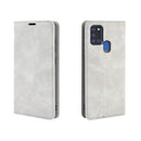 For Galaxy A21s Retro-skin Business Magnetic Suction Leather Case with Holder & Card Slots & Wallet(Grey)