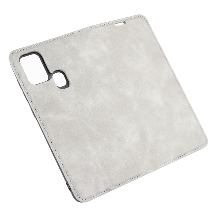 For Galaxy A21s Retro-skin Business Magnetic Suction Leather Case with Holder & Card Slots & Wallet(Grey)