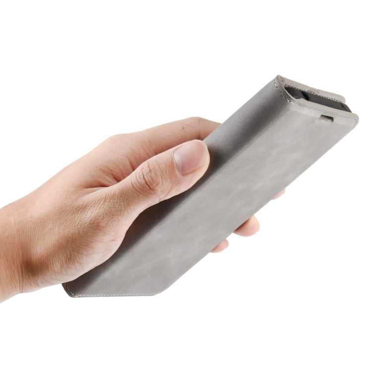 For Galaxy A21s Retro-skin Business Magnetic Suction Leather Case with Holder & Card Slots & Wallet(Grey)