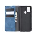 For Galaxy A21s Retro-skin Business Magnetic Suction Leather Case with Holder & Card Slots & Wallet(Dark Blue)