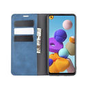 For Galaxy A21s Retro-skin Business Magnetic Suction Leather Case with Holder & Card Slots & Wallet(Dark Blue)
