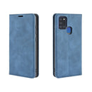 For Galaxy A21s Retro-skin Business Magnetic Suction Leather Case with Holder & Card Slots & Wallet(Dark Blue)
