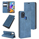 For Galaxy A21s Retro-skin Business Magnetic Suction Leather Case with Holder & Card Slots & Wallet(Dark Blue)