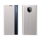 For Xiaomi Redmi Note 9S / Note9 Pro / Note 9 Pro Max Side Display Magnetic Horizontal Flip Plain Texture Cloth + PC Case with Holder & Sleep / Wake-up Function(Silver)