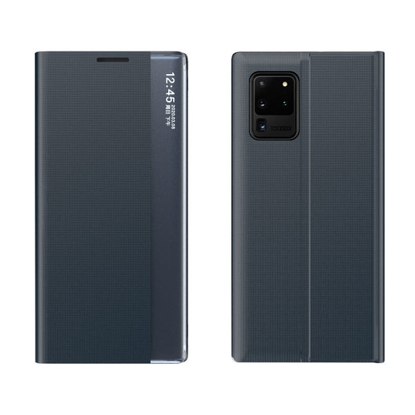For Galaxy A71 2020 Side Display Magnetic Horizontal Flip Plain Texture Cloth + PC Case with Holder & Sleep / Wake-up Function(Dark Blue)