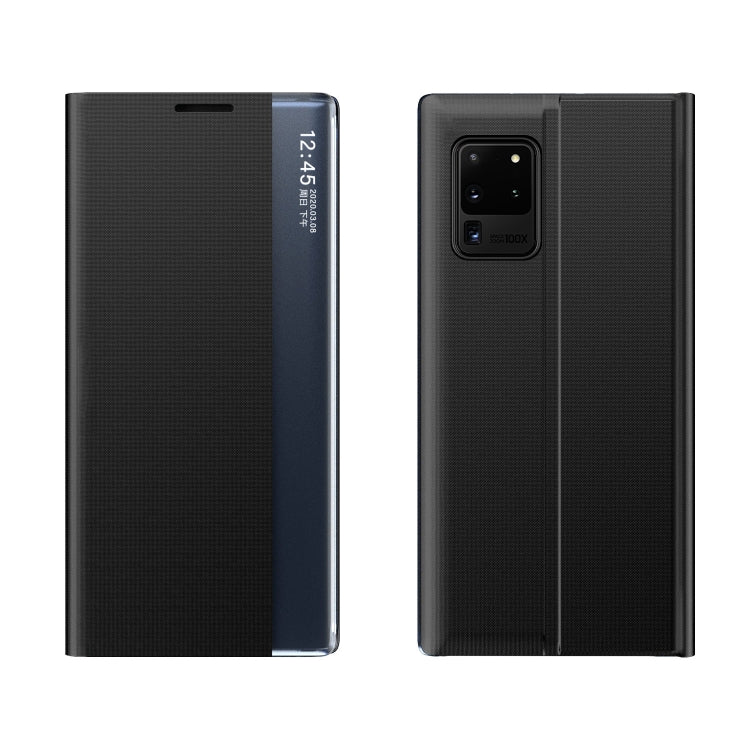 For Galaxy A71 2020 Side Display Magnetic Horizontal Flip Plain Texture Cloth + PC Case with Holder & Sleep / Wake-up Function(Black)