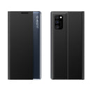 For Galaxy A81 / Note 10 Lite /M60s Side Display Magnetic Horizontal Flip Plain Texture Cloth + PC Case with Holder & Sleep / Wake-up Function(Black)