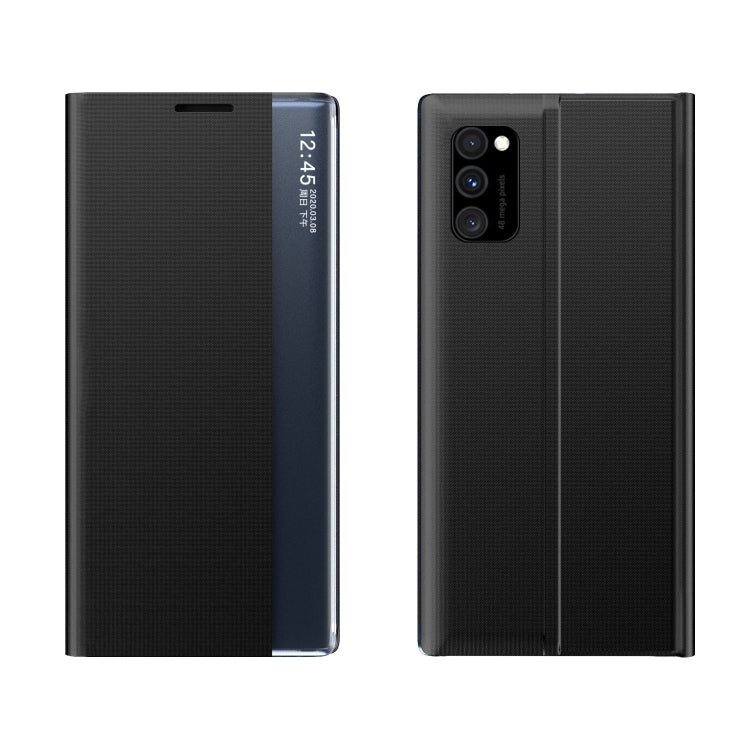 For Galaxy A81 / Note 10 Lite /M60s Side Display Magnetic Horizontal Flip Plain Texture Cloth + PC Case with Holder & Sleep / Wake-up Function(Black)
