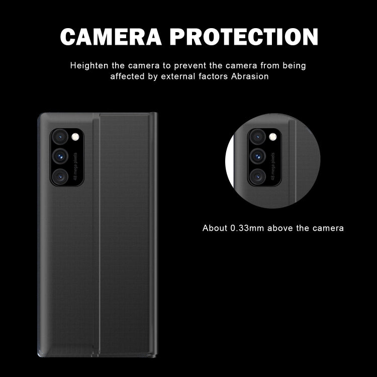 For Galaxy A81 / Note 10 Lite /M60s Side Display Magnetic Horizontal Flip Plain Texture Cloth + PC Case with Holder & Sleep / Wake-up Function(Black)
