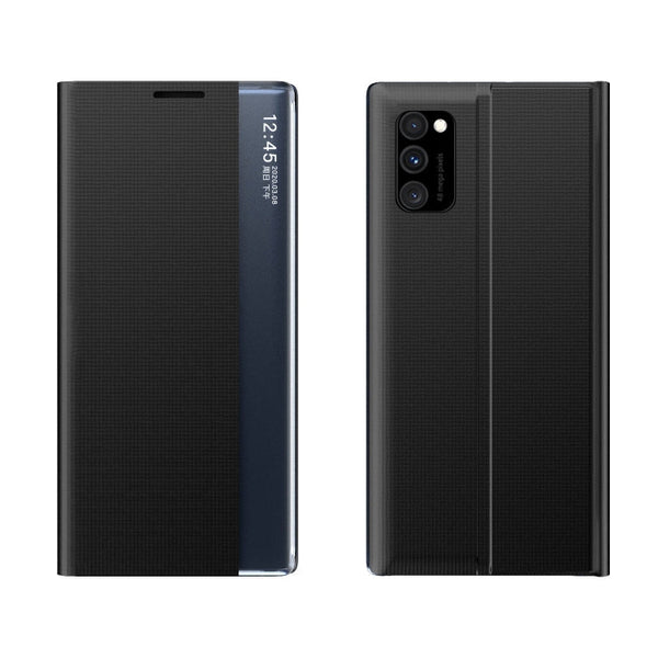 For Galaxy A81 / Note 10 Lite /M60s Side Display Magnetic Horizontal Flip Plain Texture Cloth + PC Case with Holder & Sleep / Wake-up Function(Black)