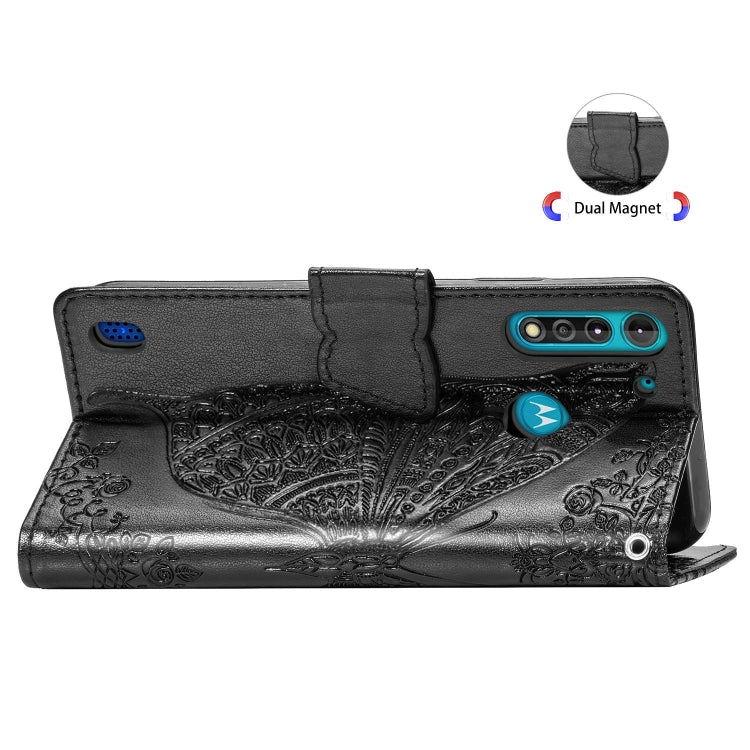 For Moto G8 Power Lite Butterfly Love Flower Embossed Horizontal Flip Leather Case with Bracket / Card Slot / Wallet / Lanyard(Black)