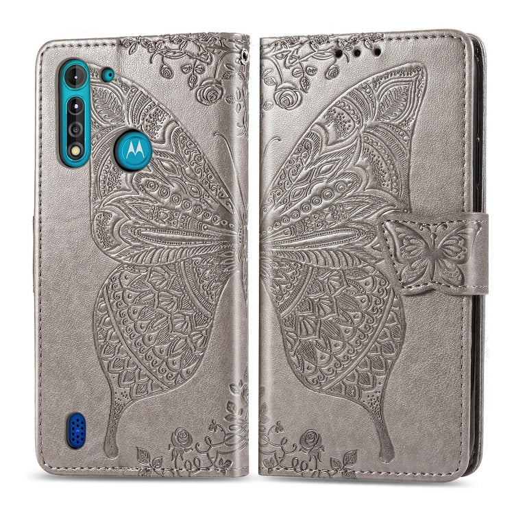 For Moto G8 Power Lite Butterfly Love Flower Embossed Horizontal Flip Leather Case with Bracket / Card Slot / Wallet / Lanyard(Gray)