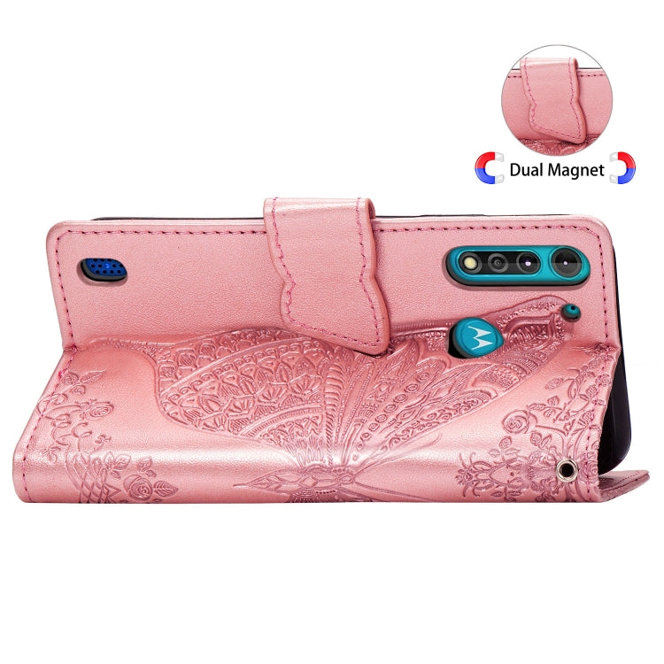 For Moto G8 Power Lite Butterfly Love Flower Embossed Horizontal Flip Leather Case with Bracket / Card Slot / Wallet / Lanyard(Rose Gold)