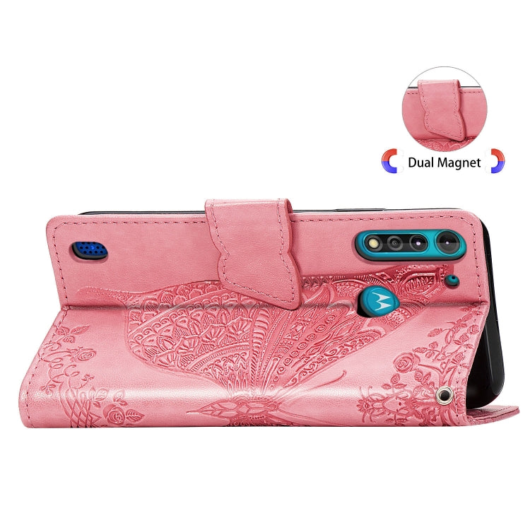 For Moto G8 Power Lite Butterfly Love Flower Embossed Horizontal Flip Leather Case with Bracket / Card Slot / Wallet / Lanyard(Pink)