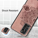 For Huawei P40 Mandala Embossed Magnetic Cloth PU + TPU + PC Case with Holder & Card Slots & Wallet & Photo Frame & Strap(Brown)