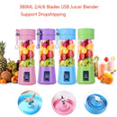 USB Rechargeable Electric Automatic Vegetable Fruit Citrus Orange Juice Maker Cup Mixer Bottle (380ML)(6 Blades Purple)