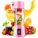 USB Rechargeable Electric Automatic Vegetable Fruit Citrus Orange Juice Maker Cup Mixer Bottle (380ML)(2 Blades Pink)