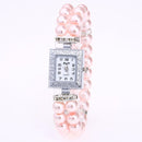 Square Dial Diamond Pearl Bracelet Watch(Pink)