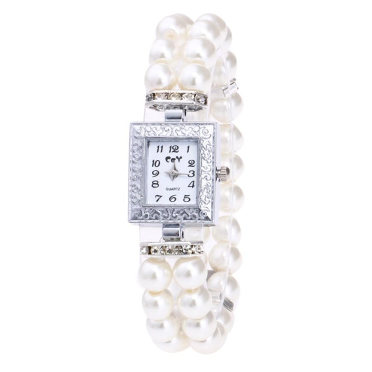 Square Dial Diamond Pearl Bracelet Watch(White)