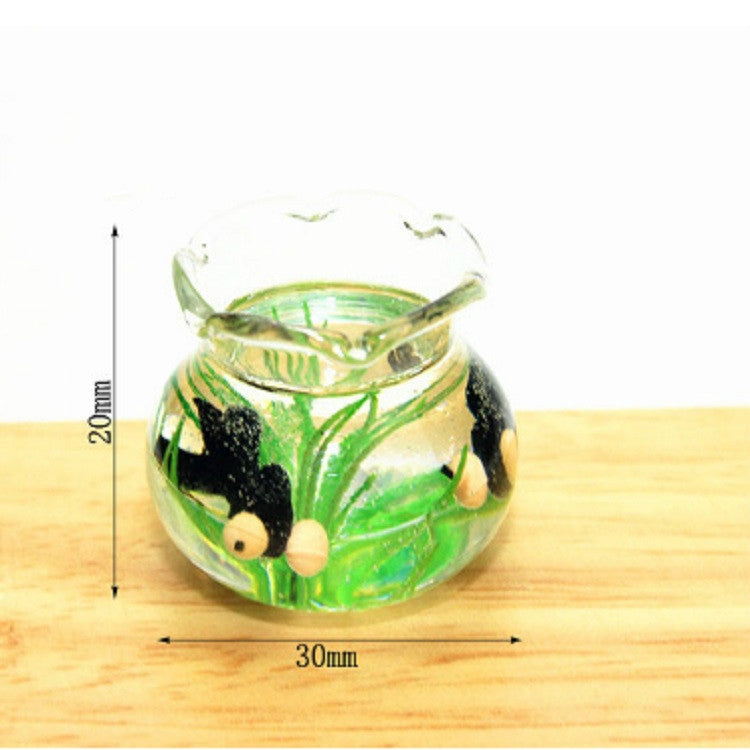 Dollhouse Miniature Transparent Glass Fish Tank Aquarium Toys(Black)