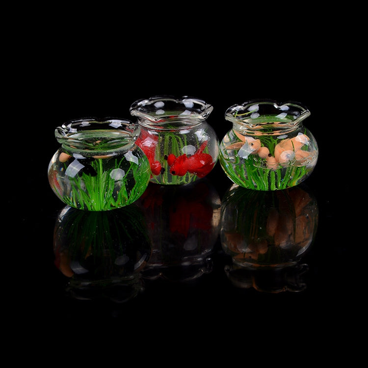 Dollhouse Miniature Transparent Glass Fish Tank Aquarium Toys(Black)