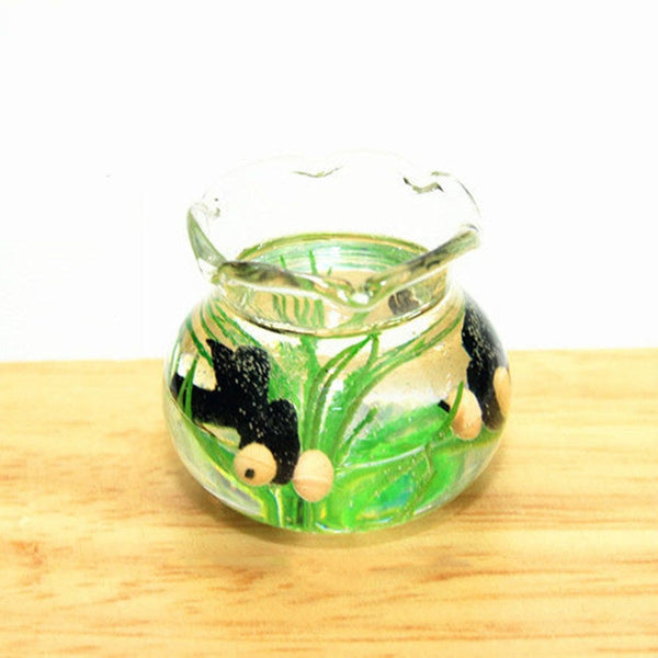 Dollhouse Miniature Transparent Glass Fish Tank Aquarium Toys(Black)