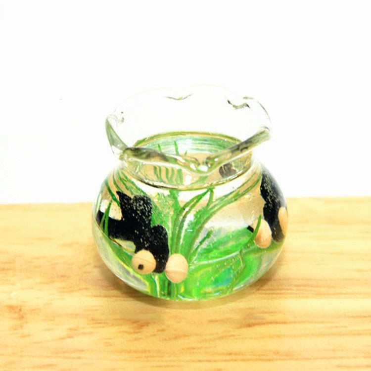 Dollhouse Miniature Transparent Glass Fish Tank Aquarium Toys(Black)