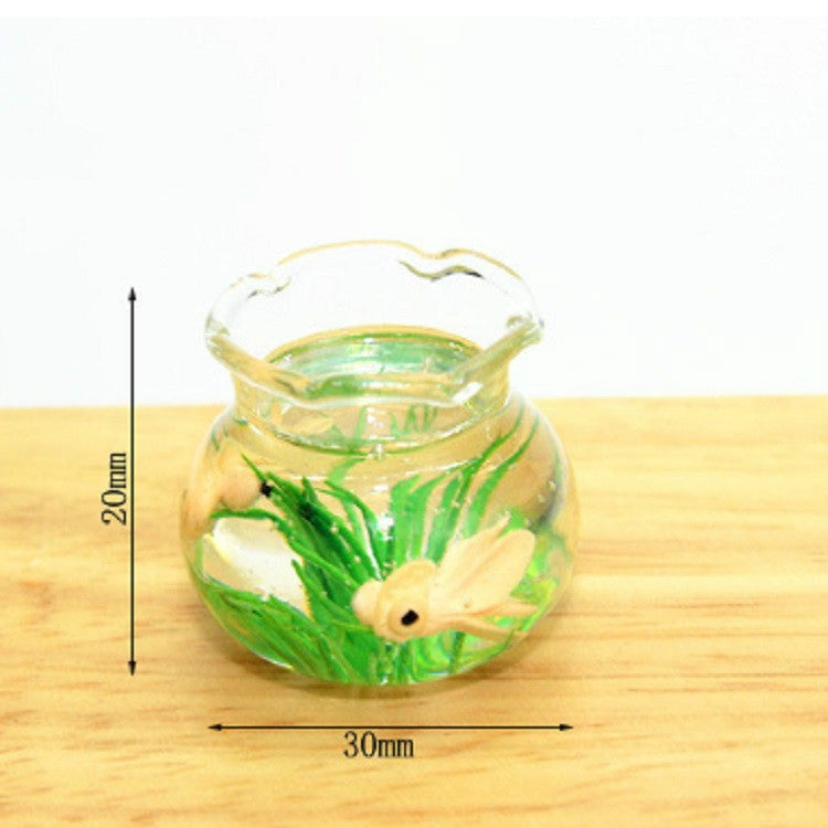Dollhouse Miniature Transparent Glass Fish Tank Aquarium Toys(Yellow)