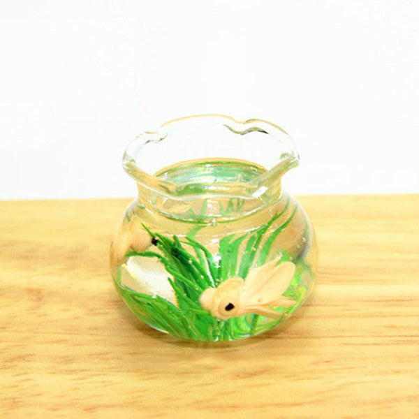 Dollhouse Miniature Transparent Glass Fish Tank Aquarium Toys(Yellow)