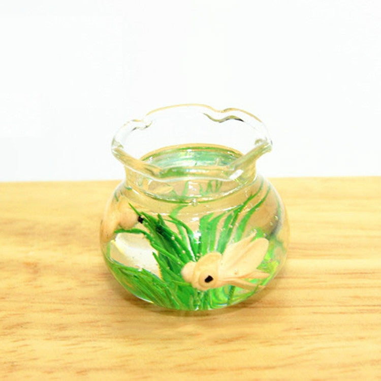 Dollhouse Miniature Transparent Glass Fish Tank Aquarium Toys(Yellow)