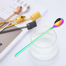 2 PCS Stainless Steel Spoon Creative Coffee Spoon Bar Ice Spoon Gold Plated Long Stirring Spoon, Style:Square Spoon, Color:Silver