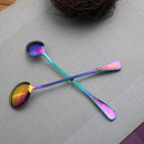 2 PCS Stainless Steel Rainbow Long Handled Coffee Scoops Cold Drink Stirring Spoon for Dessert Cake, Style:Round Spoon(Colorful)