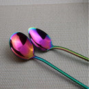 2 PCS Stainless Steel Rainbow Long Handled Coffee Scoops Cold Drink Stirring Spoon for Dessert Cake, Style:Round Spoon(Colorful)